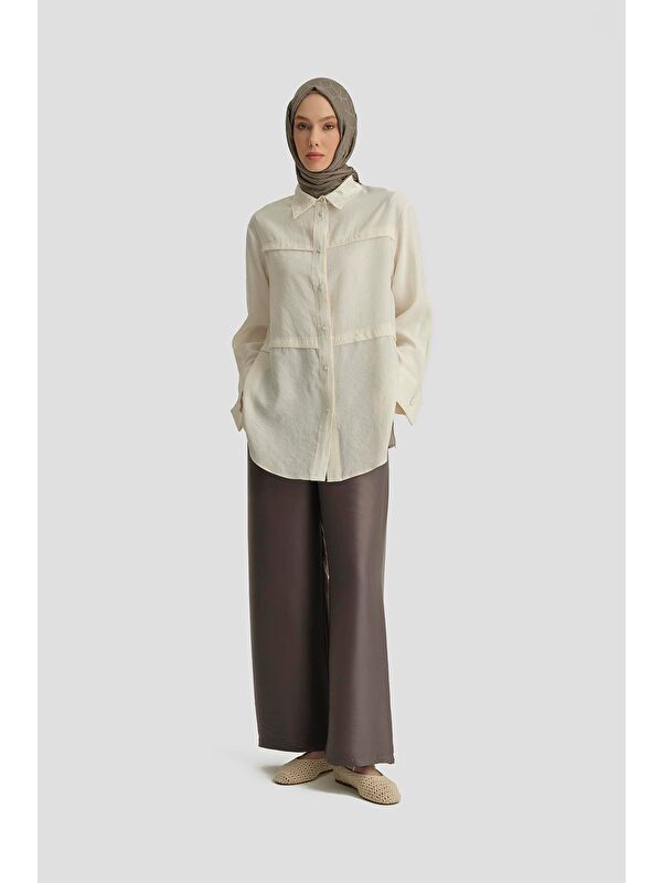 ARMİNE Kup Detaylı Saten Pantolon 25Y2815 Haki
