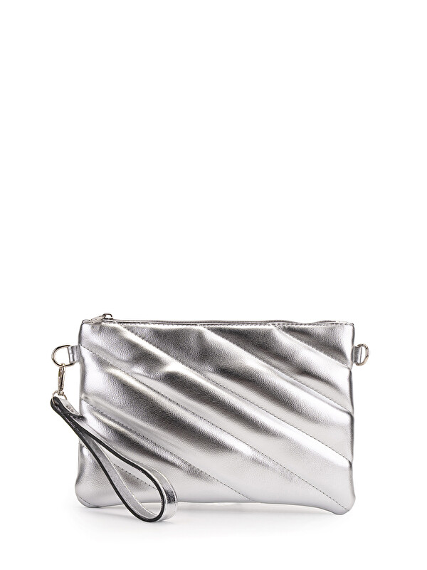 Minebag Kapitone Dikişli Clutch Kadın Çapraz Çanta Monaco Gümüş
