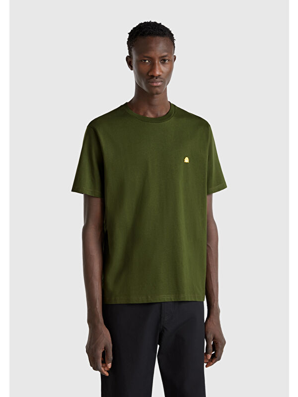 United Colors Of Benetton Haki  100 Pamuk Benetton Logolu Bisiklet Yaka Erkek %100 Pamuk Tişört