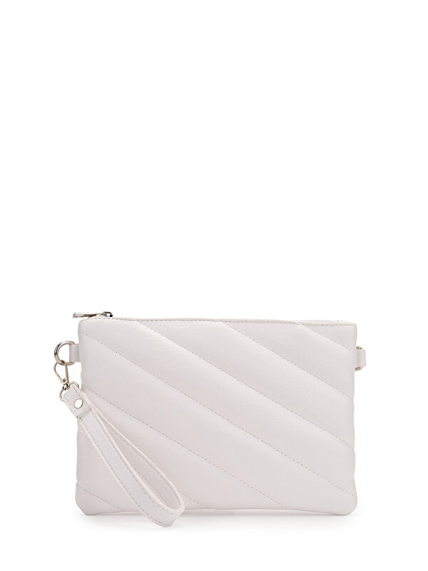 Minebag Kapitone Dikişli Clutch Kadın Çapraz Çanta Monaco Beyaz