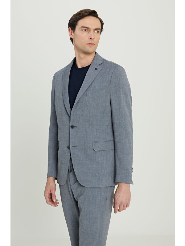 Altınyıldız Classics Erkek Gri Slim Fit Dar Kesim Mono Yaka Gofre Desenli Kapak Cepli Esnek Takım Elbise