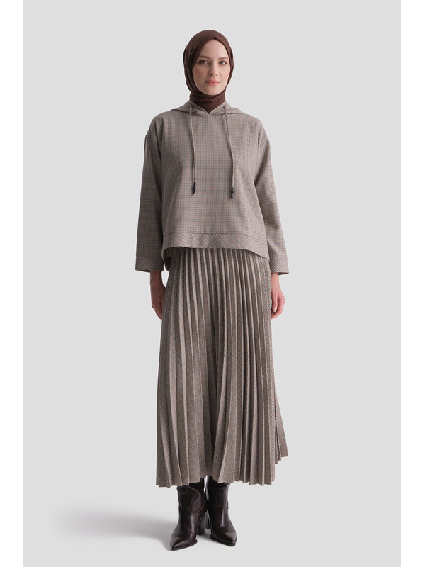 ARMİNE Ekose Desenli Takım Camel