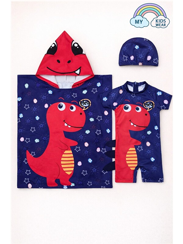 My Kids Wear Erkek Çocuk Deniz Kombini 3’lü Set – Mayo, Havlu ve Bone 12579