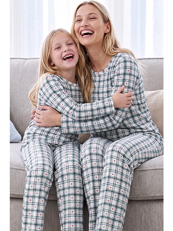 Siyah İnci Ekose Desenli Termal Kumaşlı Ultra Soft Yumuşak Örme Pijama Takımı