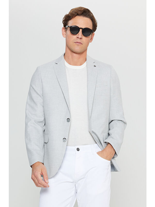 Altınyıldız Classics Erkek Gri Regular Fit Normal Kesim Mono Yaka Kapak Cepli Armürlü Blazer Ceket