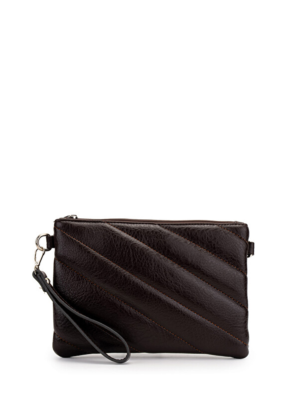 Minebag Kapitone Dikişli Clutch Kadın Çapraz Çanta Monaco Kahverengi