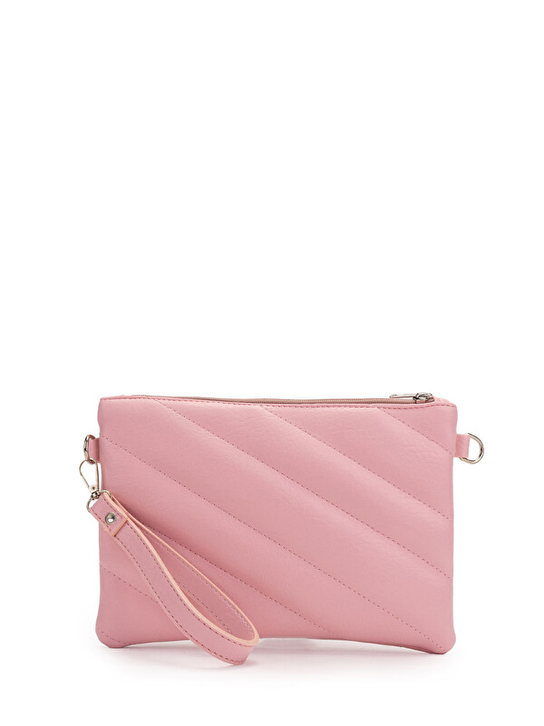 Minebag Kapitone Dikişli Clutch Kadın Çapraz Çanta Monaco Pudra