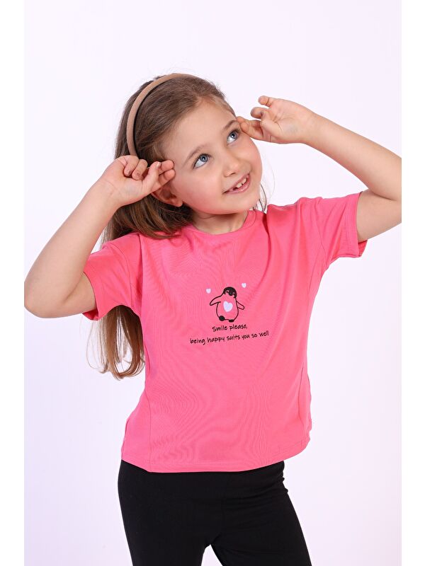 Toontoykids Kız Çocuk Penguen Yazı Baskılı Tişört