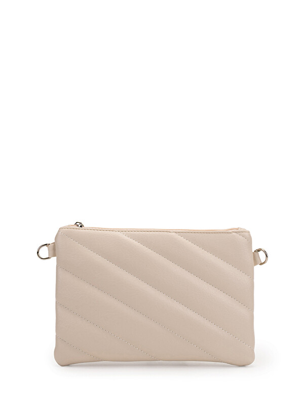 Minebag Kapitone Dikişli Clutch Kadın Çapraz Çanta Monaco Krem