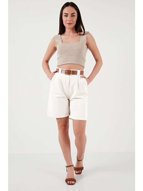 Lela Pamuklu Relaxed Fit Yüksel Bel Kemerli Gabardin Kadın Short 668YP4710