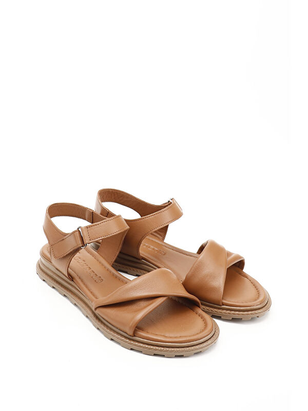 Kadın TABA Cırt Bantlı Hakiki Deri Sandalet - Görsel 3