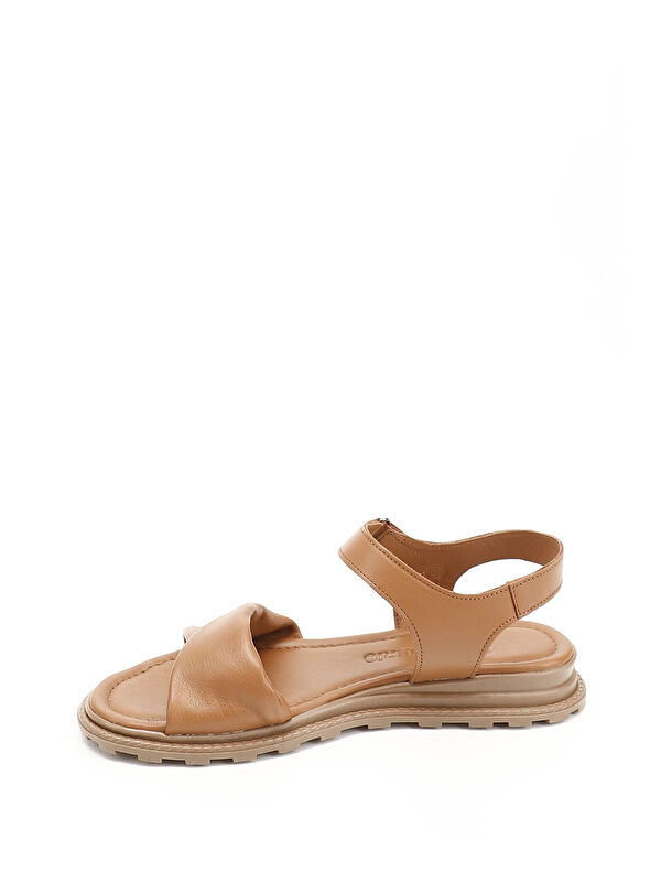 Kadın TABA Cırt Bantlı Hakiki Deri Sandalet - Görsel 4