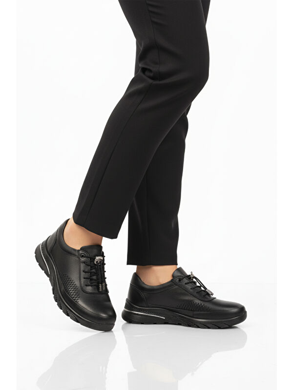 Siyah Hakiki Deri Anatomik Kadın Casual Ayakkabı PLV020 Z - Görsel 2