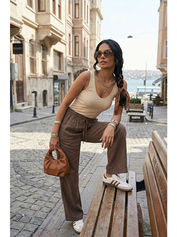 Lela Pamuklu Relaxed Fit Yüksek Bel Bol Paça Kadın Pantolon 668YP5118