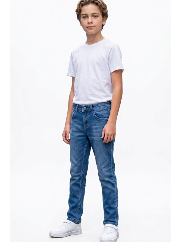 Pina Kids Erkek Çocuk Bıyık Detaylı Elastanlı Jean Pantolon PNT6016