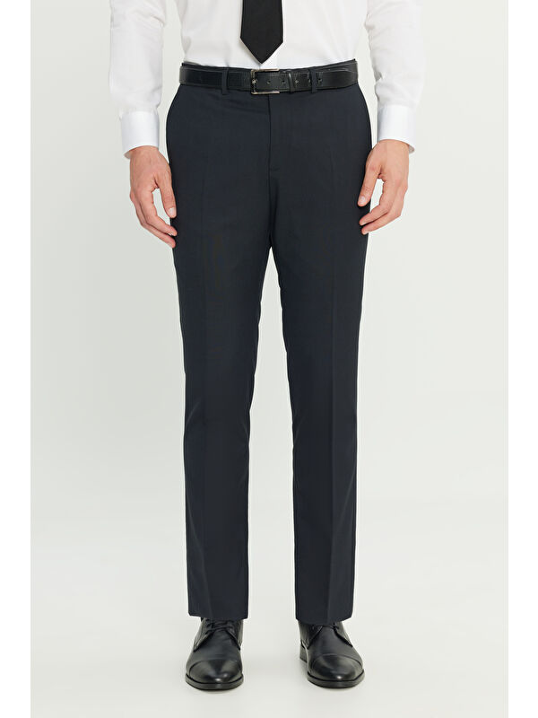 Altınyıldız Classics Erkek Lacivert Yünlü Slim Fit Dar Kesim Beli Lastikli Yan Cep Klasik Pantolon