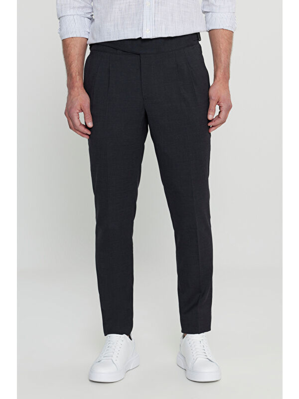 Altınyıldız Classics Erkek Gri Slim Fit Dar Kesim Beli Lastikli Yan Cep Rahat Pantolon