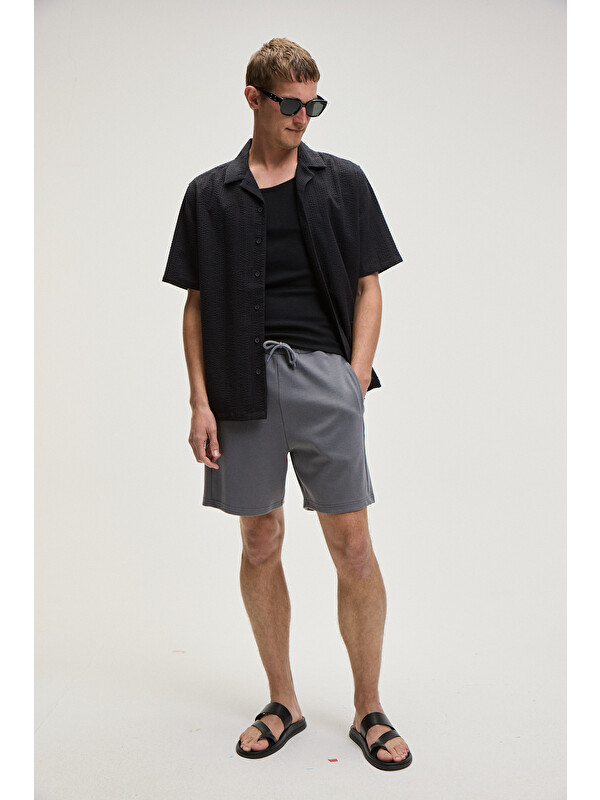 GRIMELANGE TYRONE Erkek Beli Lastikli Arka Tek Cepli Relaxed Fit GRİ Şort
