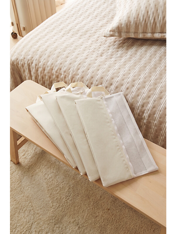 Ocean Home Textile 4'lü Bej Renk Fileli Oxford Kumaş Ayakkabı Düzenleyici Taşıma Çantası Seti 22 x 40 x 9 cm