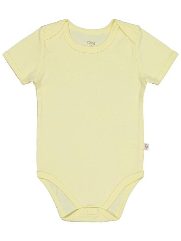 Civil Baby Düz Renkli Kısa Kol Çıtçıtlı Badi - Sarı 0-1 Ay