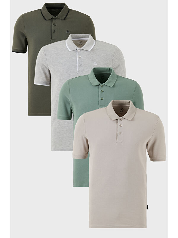 Buratti Pamuklu Regular Fit Düğmeli Polo Yaka 4'lü Paket %100 Pamuk Tişört 590211827S4