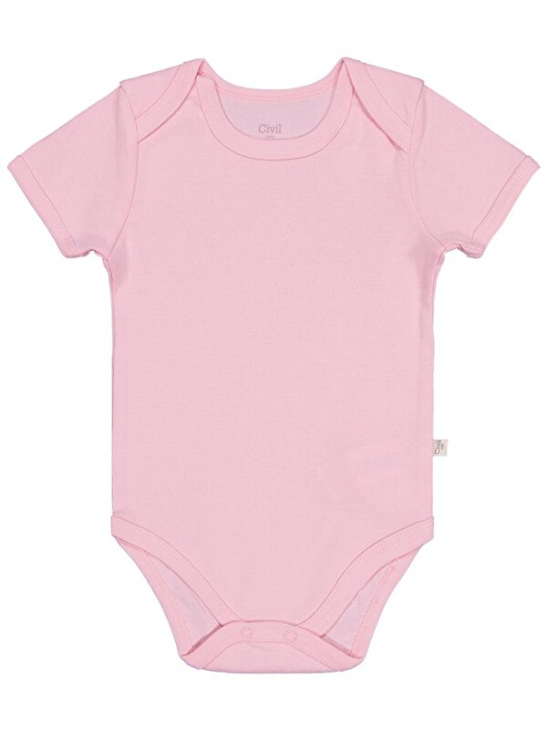 Civil Baby Düz Renkli Kısa Kol Çıtçıtlı Badi - Pembe 0-1 Ay