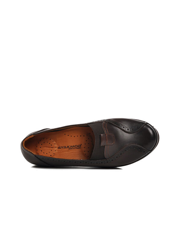 Kahve Hakiki Deri Ortopedik Kadın Klasik Ayakkabı 888 - Görsel 5