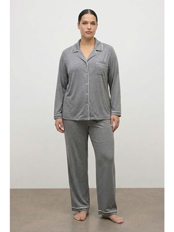Mylinemoda Kontrast Biyeli Penye Pijama Takımı