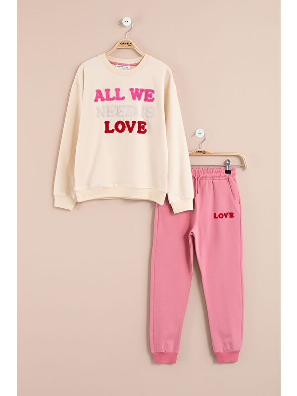 Cansın Mini Krem Love Nakışlı Kız Çocuk Eşofman Takımı 23393