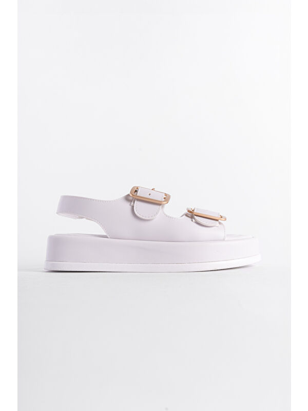 Dolgu Topuklu Çift Bantlı Tokalı Kadın Sandalet - Görsel 3