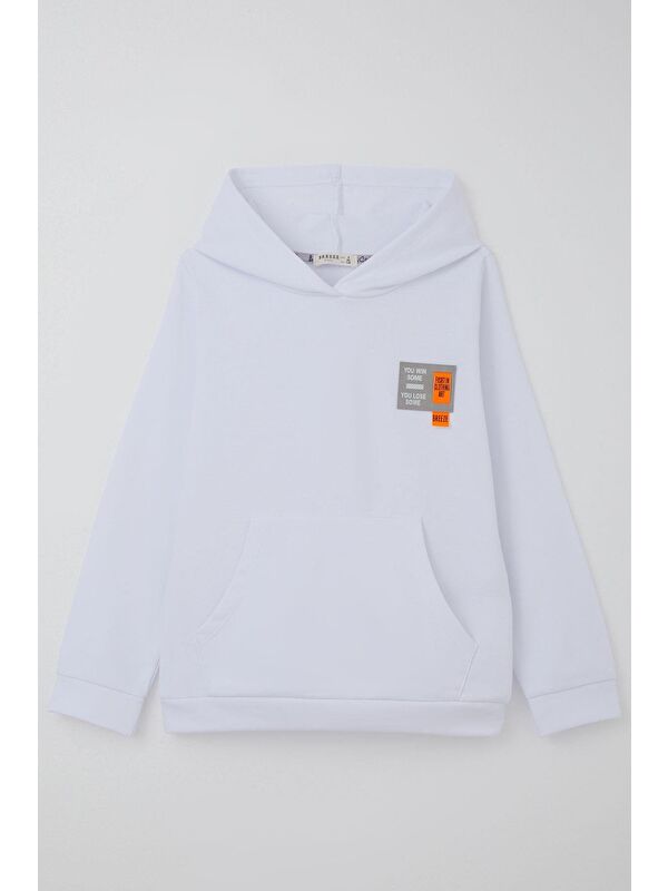 Breeze Kız Çocuk Sweatshirt Kapüşonlu Arma Detaylı Beyaz (4-8 Yaş)