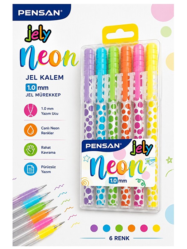Artlantis Neon Jely 6 Lı Jel Kalem 1 Paket Pensan 6 Renk 1.0 Mm Neon Tükenmez Kalem Renkli İşaretleme Yazı Kal
