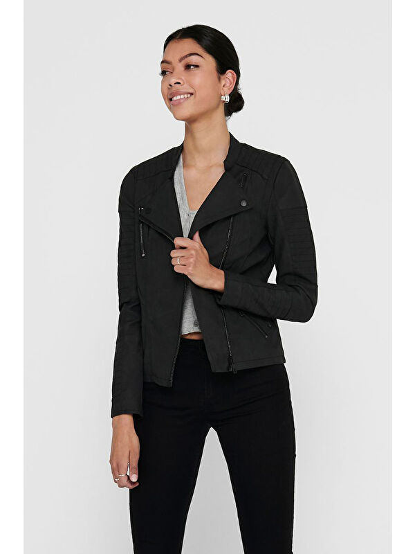 Only Onlava Regular Fit Fermuarlı Suni Kadın Deri Ceket 15102997