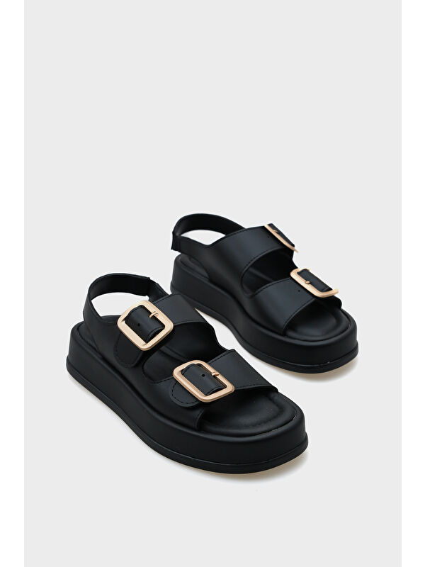 Denice Dolgu Topuklu Çift Bantlı Tokalı Kadın Sandalet - Görsel 4