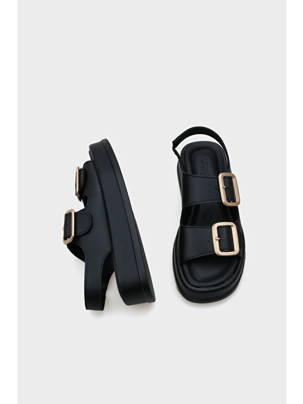 Denice Dolgu Topuklu Çift Bantlı Tokalı Kadın Sandalet - Görsel 6