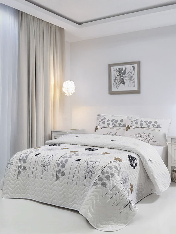 UPSTYLE Çift Kişilik Yatak Örtüsü Seti Kapitone Atlantis Beyaz 200x220 cm