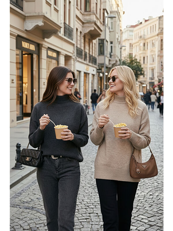 Lela Oversize Fit Balıkçı Yaka Yumuşak Dokulu 2'li Paket Triko Kazak 680KZ00469S2