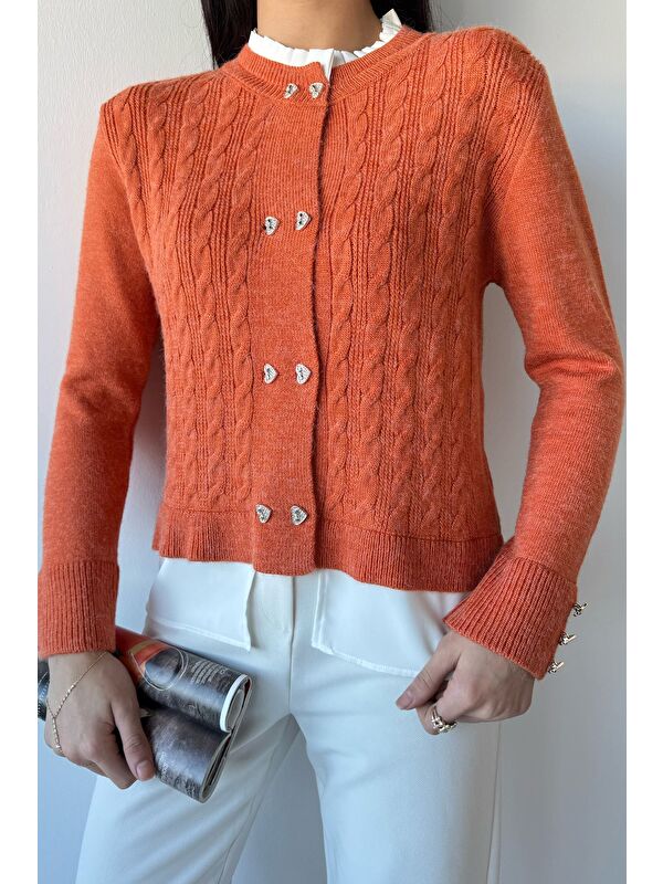 Gülseli Kol Ve Ön Düğmeli Triko Ceket (s,m,l,xl Uyumludur)