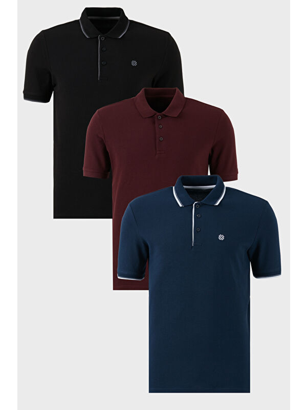 Buratti Pamuklu Regular Fit Düğmeli Polo Yaka 3'lü Paket %100 Pamuk Tişört 590211827S3