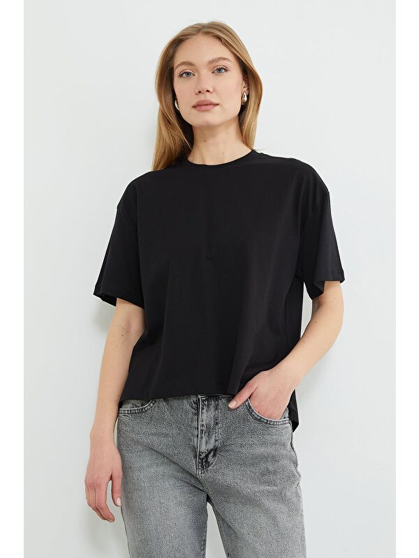 Fullamoda Basic Bisiklet Yaka Crop Tişört