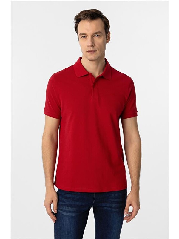 Süvari Kırmızı Slim Düz Polo Yaka Tişört