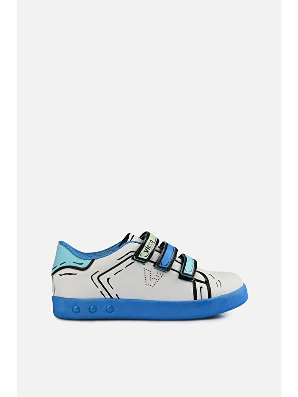 Picasso Işıklı Erkek Çocuk Beyaz/Saks Mavi Sneaker - Görsel 2