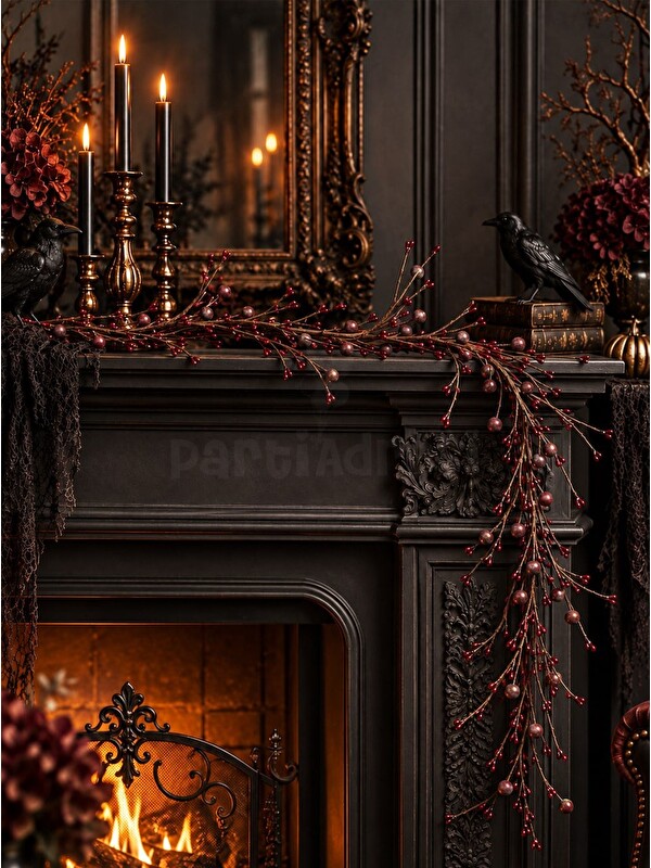Parti Adresi Bordo Berry Garland 150 cm – Şömine ve Kapı Dekoru