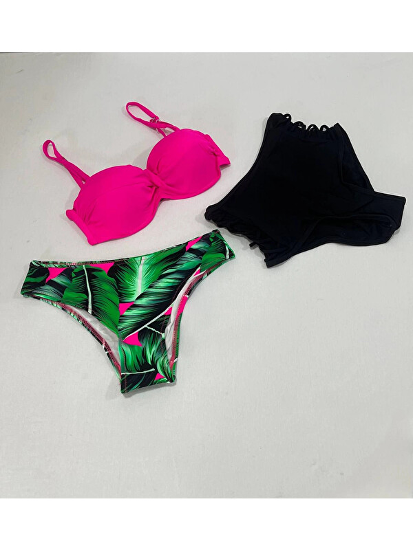 Hazelin Kadın Fuşya İnce Askılı 3 Parça Bikini Takımı HZL25S-LC216