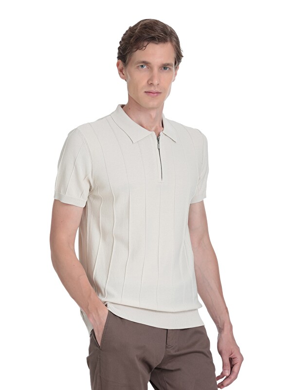 Hatemoğlu Ekru Regular Fit Polo Yaka Rayon Tişört