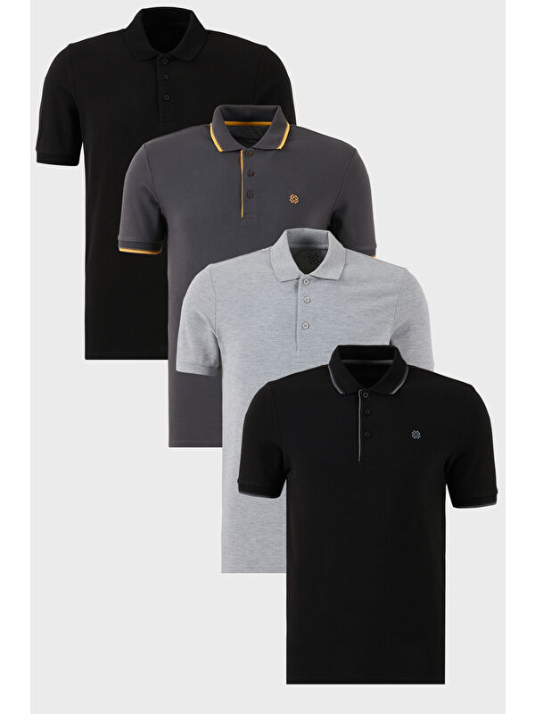 Buratti Pamuklu Regular Fit Düğmeli Polo Yaka 4'lü Paket %100 Pamuk Tişört 590211827S4