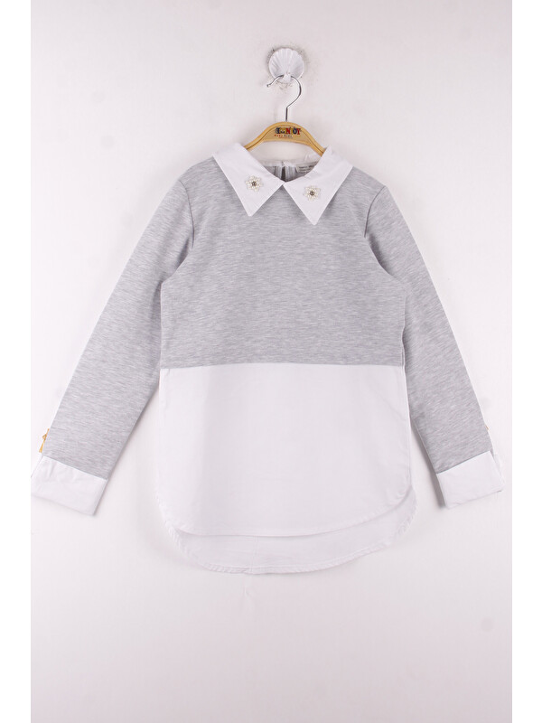 Toontoykids Kız Çocuk Gömlek Detaylı Yakası İncili Okul Sweatshirt