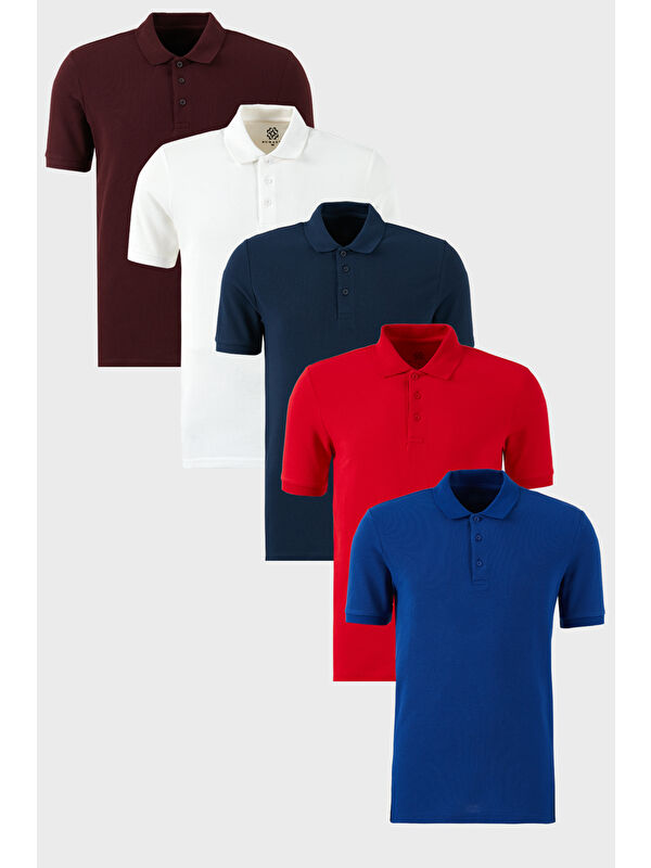 Buratti Pamuklu Regular Fit Düğmeli Polo Yaka 5'li Paket %100 Pamuk Tişört 5902127S5