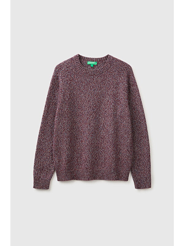 United Colors Of Benetton Erkek Bordo Mix Yün Karışımlı Regular Fit Reglan Kollu Bisiklet Yaka Kazak