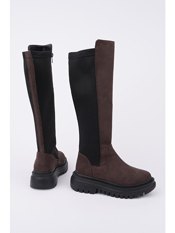 DİASA Süet Kalın Taban Streç Detaylı Fermuarlı Kadın Çizme - Görsel 4
